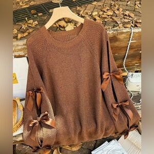 Brown Sweater with Ribbon Details
